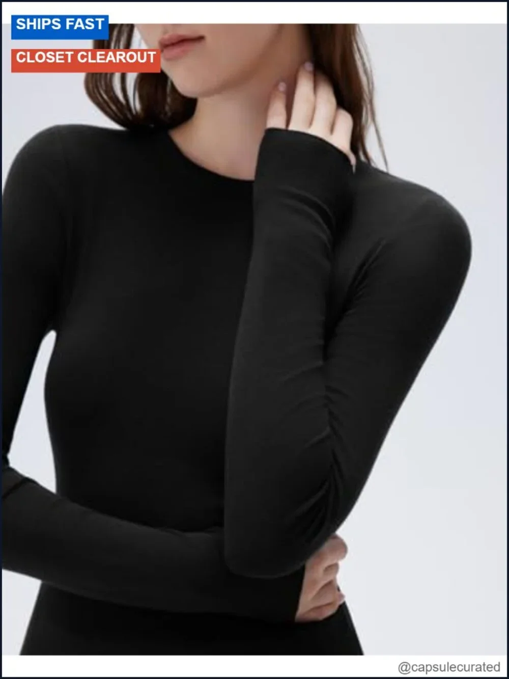 Semi Sheer Cashmere Modal Crew Neck Long Sleeve Fitted Tee